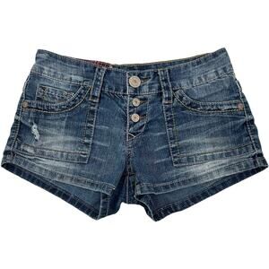 VTG y2k Women's Low Rise Cheeky Unionbay Button Fly Blue Denim Jean Shorts Sz 0